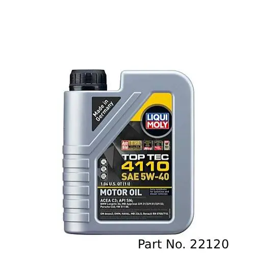 Liqui Moly Motor Oil Synthetic Gasoline And Diesel Top Tec 4110 Sae 5W-40 1Lt/1.06Qt 1