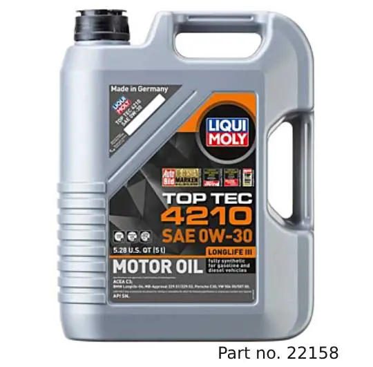 Liqui Moly Motor Oil Synthetic Gasoline And Diesel Top Tec 4210 Sae 0W-30 5Lt/5.28Qt 1