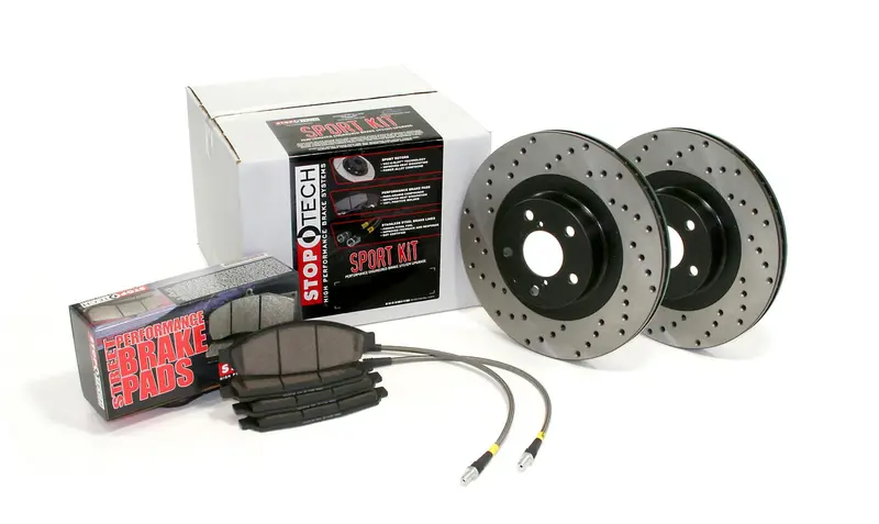 Stoptech 979.34007 Four-Wheel Sport Brake Kit Featuring Drilled Rotors And Stainless Brake Lines 1