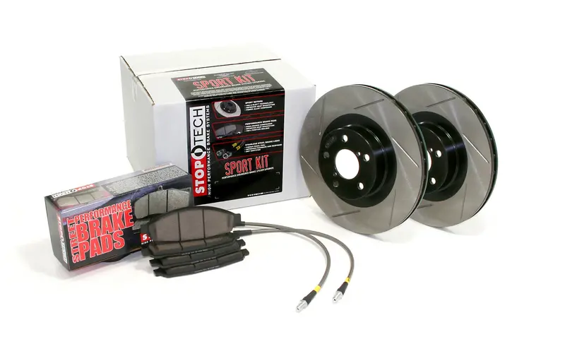 Stoptech Sport Axle Pack – Rear Slotted Rotors With Stainless Brake Lines 1