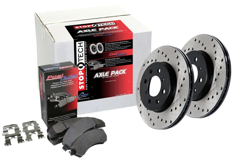 Stoptech Street Front Brake Kit – Drilled Rotors & High-Performance Pads (939.35038) 1